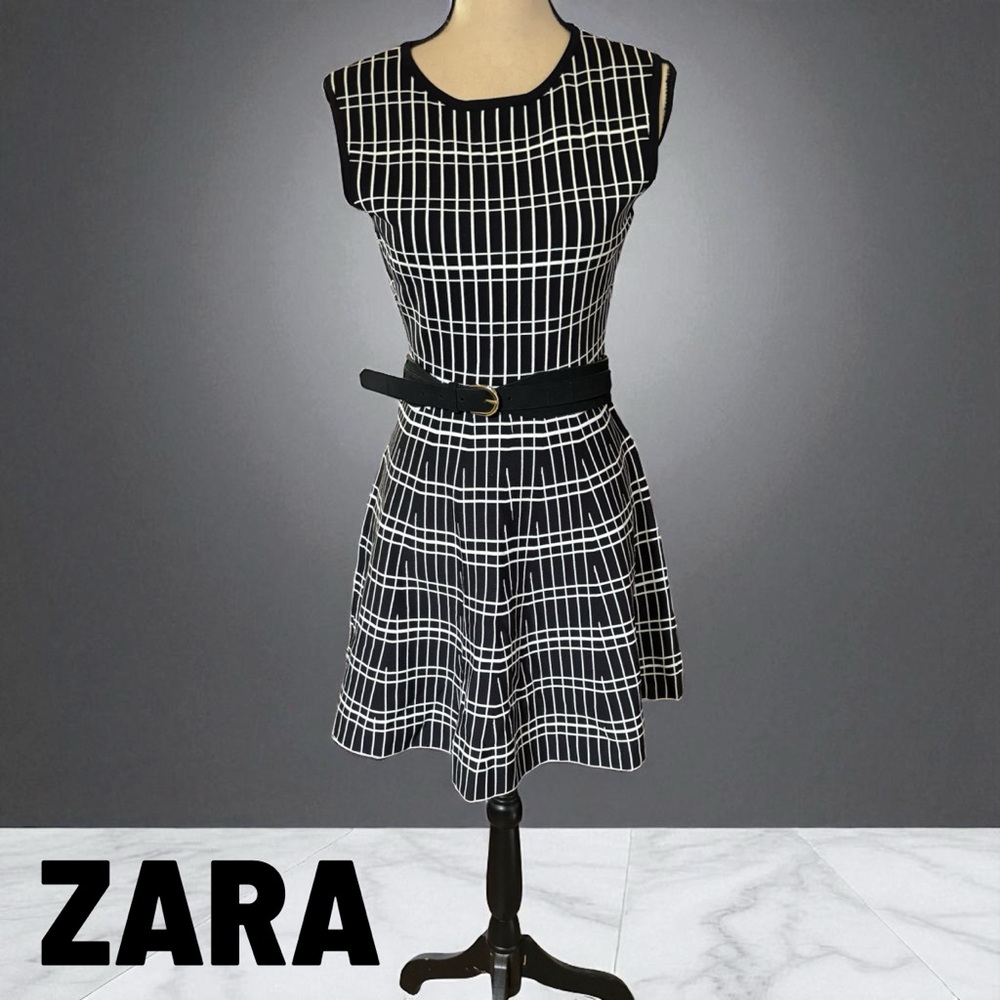 ZARA-NWT large geometric fit & flare mini skater dress. Black/white. New w/tag! - Picture 7 of 15